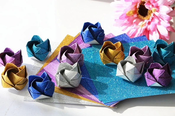 15x15 cm Simli Origami Kağıdı - 10 Renk 20 Yaprak - Resim 9