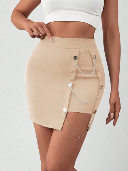 Zincirli mini şortlu etek s241008 - 5
