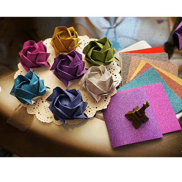 15x15 cm Simli Origami Kağıdı - 10 Renk 20 Yaprak - Resim 11