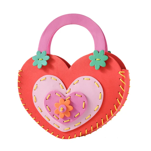 Çocuk DIY El Yapımı Eva Dokuma Çiçek Sepeti - El Çantası Kalp (22.5x25cm)