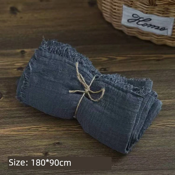 Japon Stili Buruşuk Pamuklu Keten Fon Kumaşı - Koyu Gri 180x90cm