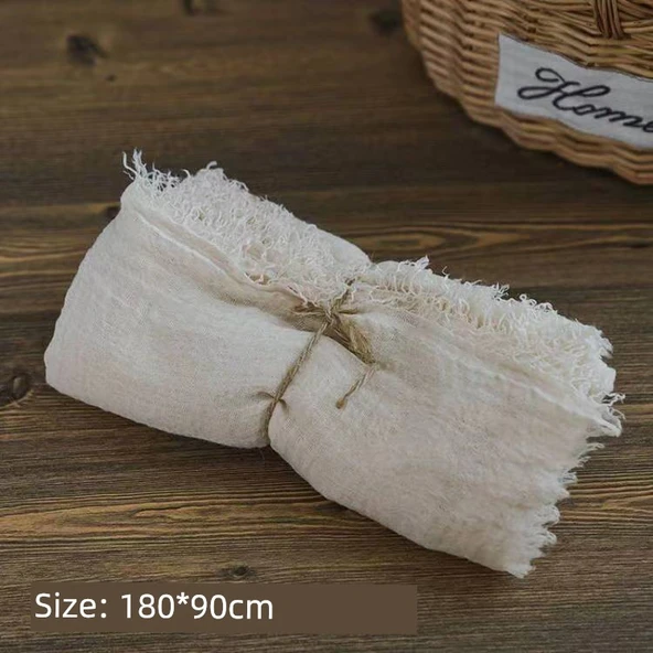 Japon Stili Buruşuk Pamuklu Keten Fon Kumaşı - Bej 180x90cm