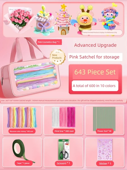 DIY Bükülmüş Çubuk El Sanatları Seti - Gelişmiş Model 1, Pembe Çanta, 643 Parça (10 Renk)