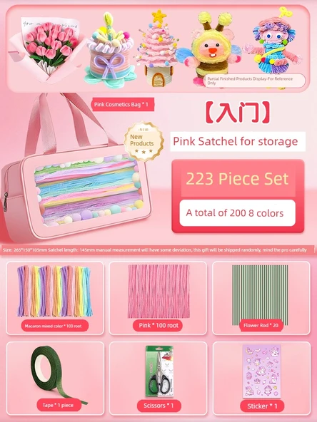 DIY Bükülebilir Çubuk El Sanatları Seti - Başlangıç Seviyesi Pembe Çanta, 223 Parça (8 Renk/200 Adet)