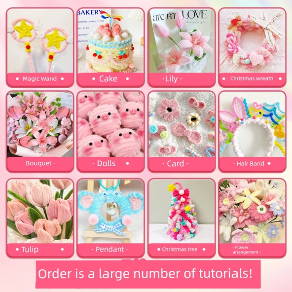 DIY Bükülebilir Çubuk El Sanatları Seti - Deluxe Tam Set Pembe Çanta, 843 Parça (10 Renk/600 Adet) - 4