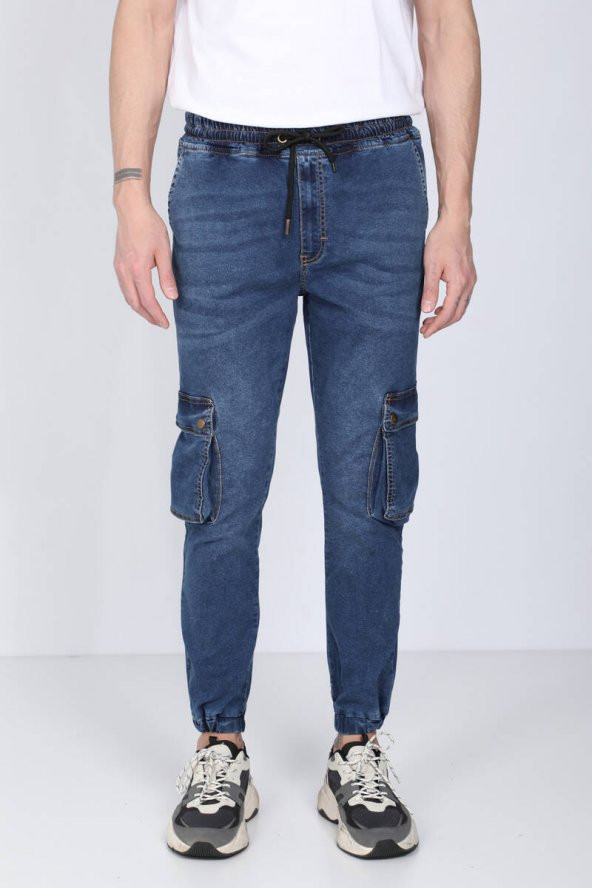 Erkek Koyu Mavi Kargo Cepli Jogger Pantolon - 2