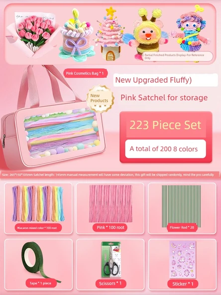 DIY Bükülebilir Çubuk El Sanatları Seti - Yeni Geliştirilmiş Pembe Çanta, 223 Parça (8 Renk/200 Adet)