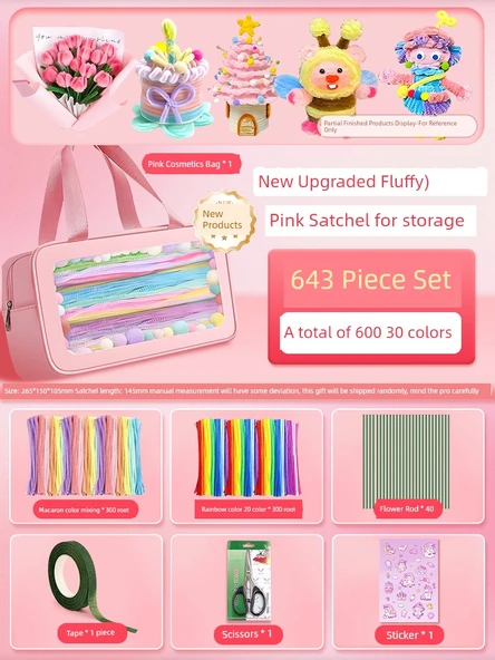 DIY Bükülebilir Çubuk El Sanatları Seti - Yeni Geliştirilmiş Pembe Çanta, 643 Parça (30 Renk/600 Adet)