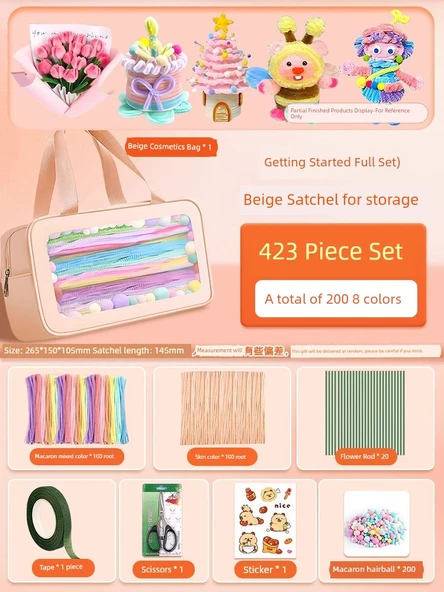DIY Bükülmüş Çubuk El Sanatları Seti - Giriş Seti, Bej Çanta, 423 Parça (8 Renk)