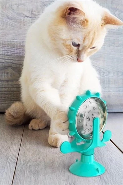 ® Vantuzlu Zilli İnteraktif Dönebilen Mama Kaplı Renkli Eğlenceli Eğitici Kedi Oyuncağı - 8