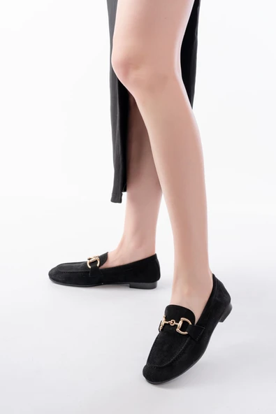 Siyah Süet Toka Aksesuarlı Günlük Kadın Babet - Resim 2