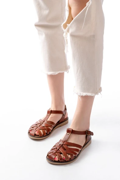 K. Kahve Ortopedik Hakiki Deri Kadın Sandalet - 2