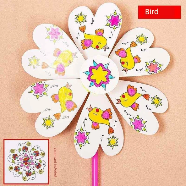 DIY Boyama Yel Değirmeni Seti - Çocuklar için - Kuş Temalı