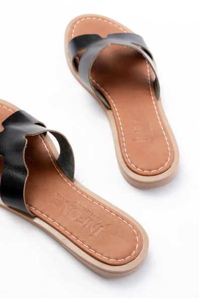 Siyah Ortopedik Hakiki Deri Kadın Terlik - Resim 5