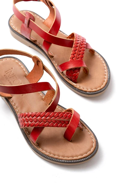 Kırmızı Ortopedik Hakiki Deri Kadın Sandalet - Resim 5