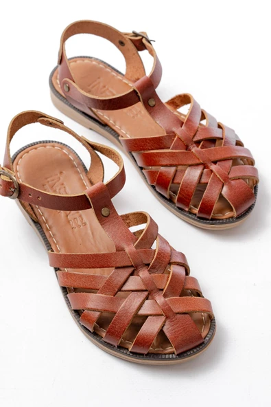 K. Kahve Ortopedik Hakiki Deri Kadın Sandalet - 5