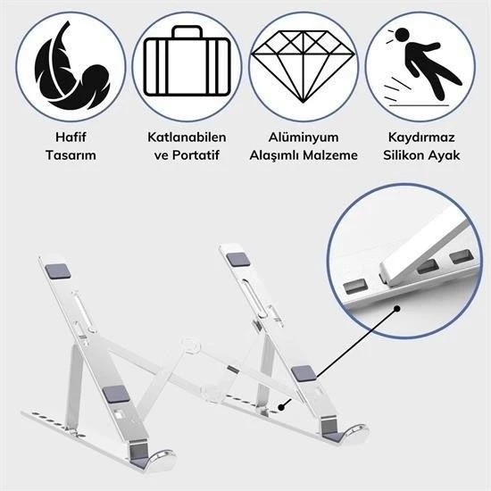Ayarlanabilir Dizüstü Destek Tabanı Tamamen Katlanabilir Taşınabilir Laptop Yükseltici - 5