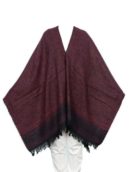 Bordo Siyah Çizgili Bayan Panço - 11