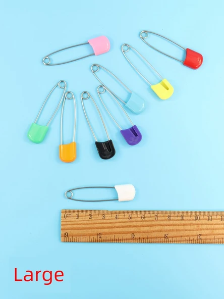 Renkli Plastik Başlıklı Çengelli İğne - 10 Adet Büyük Boy - Karışık Renkli - 5