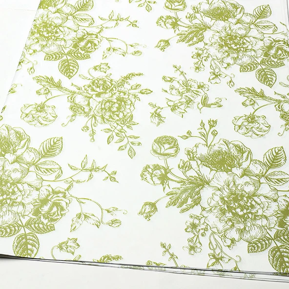 Retro Çiçekli MG Kağıt - 5 Adet Yeşil Öğleden Sonra Çiçekleri 50x70cm