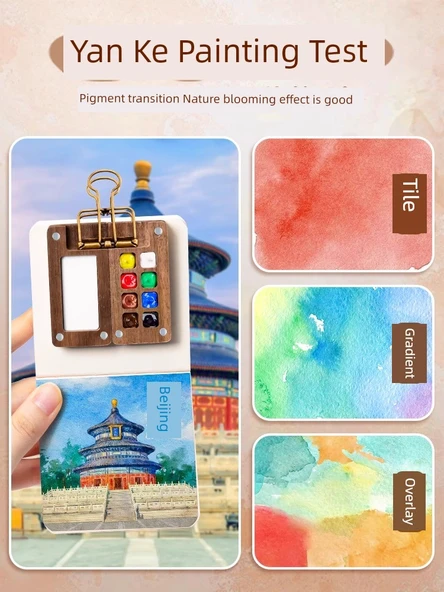 Portatif Suluboya Boya Kutusu Seti - [Akrilik Seti] 15 Gözlü Boya Kutusu + 24 Renkli Boya + Küçük Resim Defteri ve Su Fırçası - Resim 3