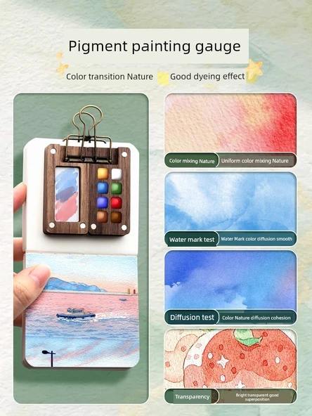 Portatif Suluboya Boya Kutusu Seti - [Akrilik Seti] 15 Gözlü Boya Kutusu + 24 Renkli Boya + Küçük Resim Defteri ve Su Fırçası - Resim 8