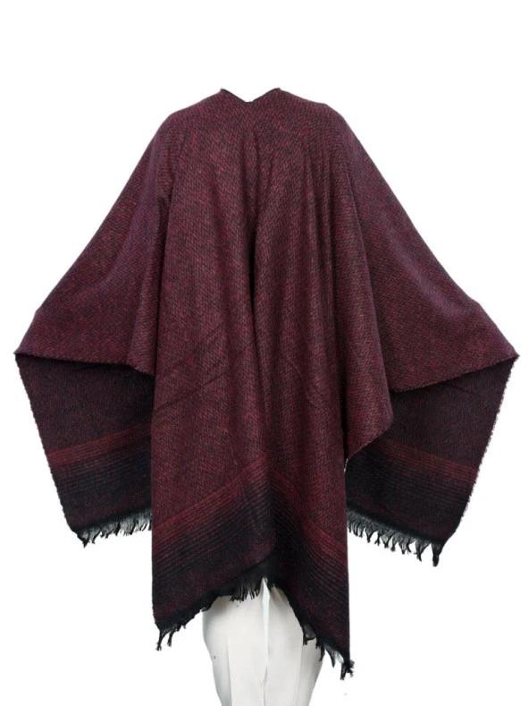 Bordo Siyah Çizgili Bayan Panço - 4