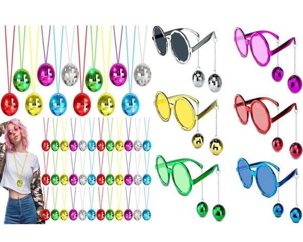 12 Parça Renkli Disko Toplu Retro Parti Seti – 6 Kolye + 6 Gözlük