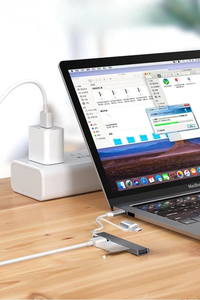 4 Port'lu Bağlantı İstasyonu Ultra İnce Usb Bölücü Type-c Tipi Çoklu Arayüz Adaptörü Multi Usb Çoklayıcı - 3
