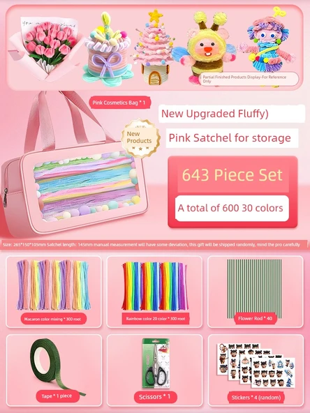 DIY Bükülebilir Çubuk El Sanatları Seti - Yeni Geliştirilmiş Pembe Çanta 643 Parça (30 Renk)