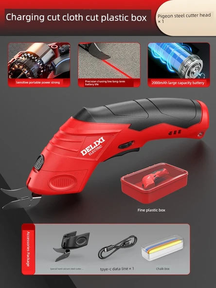 Şarjlı Kumaş Kesme Makası + Tungsten Çelik Kesici Başlık * 1 [Plastik Kutu]