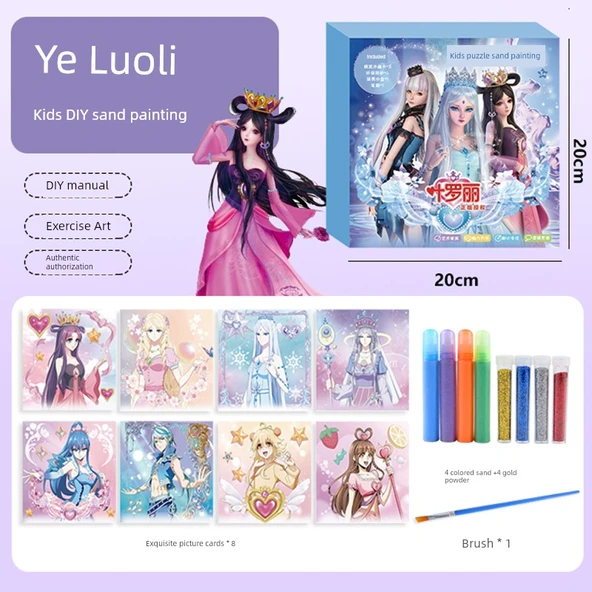 Ye Luoli Büyük Boy Kum Boyama Seti - 8 Çizim, 8 Renk, Fırça