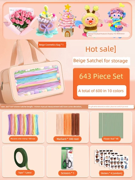 DIY Bükülebilir Çubuk El Sanatları Seti - Çok Satan Bej Çanta 643 Parça (10 Renk)