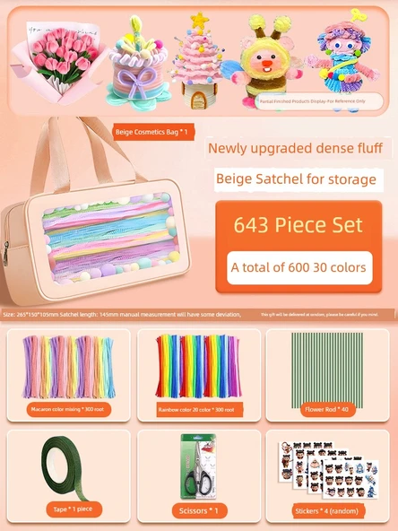 DIY Bükülebilir Çubuk El Sanatları Seti - Yeni Geliştirilmiş Bej Çanta 643 Parça (30 Renk)