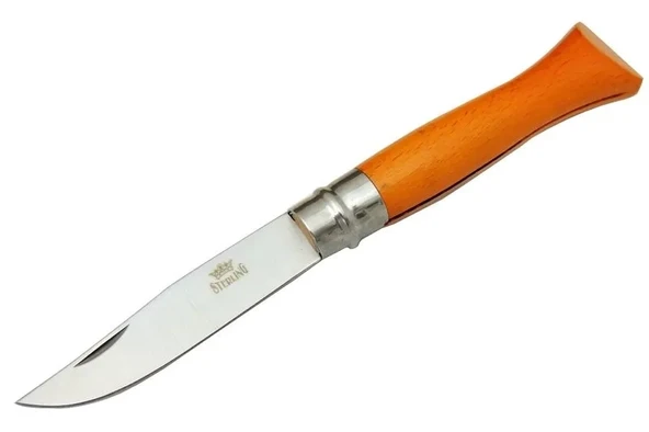 T0196 Bahçe Çakı 16 Cm - Ahşap Turuncu Sap, Bilezikli, Kılıflı