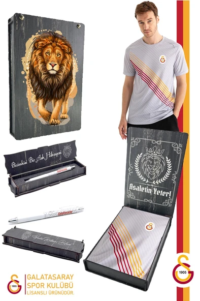 Galatasaray Orijinal Lisanslı Match Day Gri T-Shirt + Uçlu Kalem Set Hediyelik Ahşap Kutulu