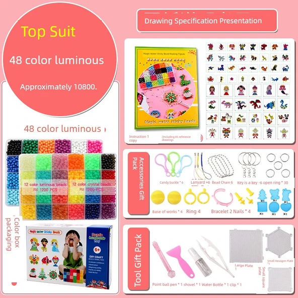 Işıklı Su Sisi Sihirli Boncuk DIY Seti - Üst Set 48 Renk (10800 Parça)