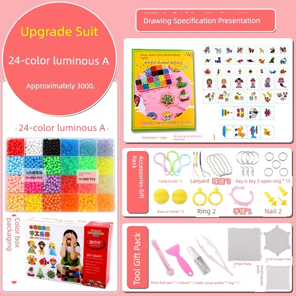 Işıklı Su Sisi Sihirli Boncuk DIY Seti - Geliştirilmiş Set 24 Renk A (3000 Parça)