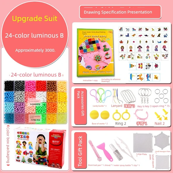 Işıklı Su Sisi Sihirli Boncuk DIY Seti - Geliştirilmiş Set 24 Renk B (3000 Parça)