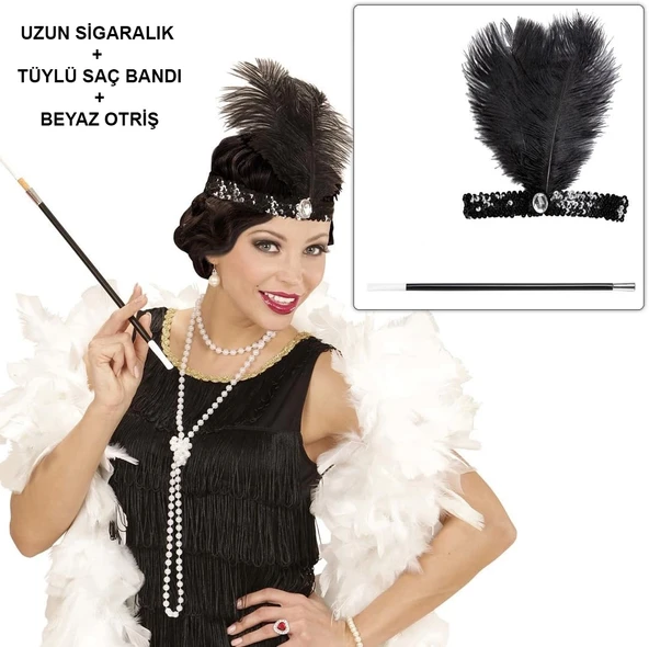 Retro Charliston Otrişli Aksesuar Seti - 2039ler 9039lar Gatsby Kostüm Seti