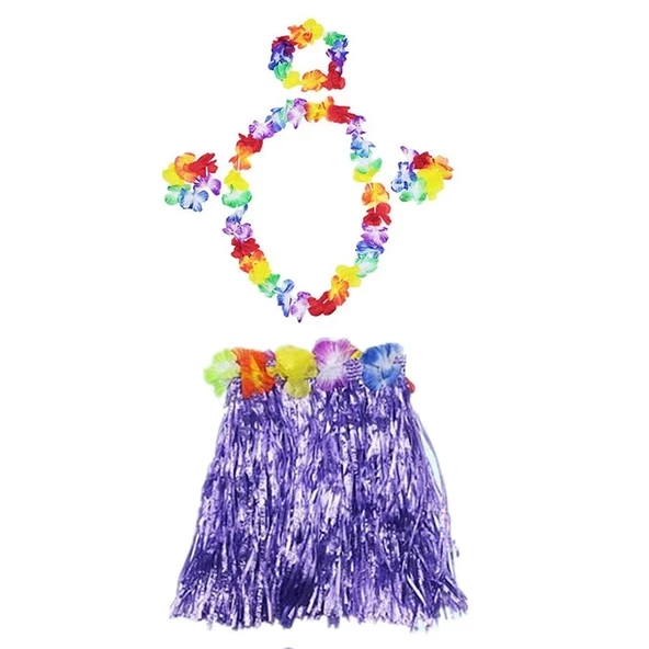 Luau Aloha Hawaii  Kolye Etek Taç Ve Bileklik Seti Mor - 1