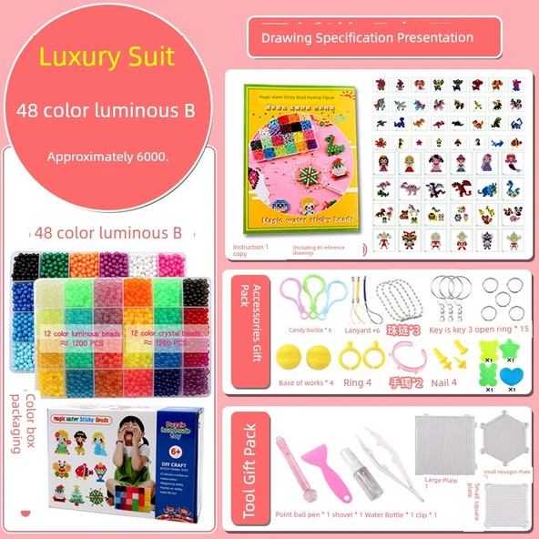 Işıklı Su Sisi Sihirli Boncuk DIY Seti - Lüks Set 48 Renk (6000 Parça)