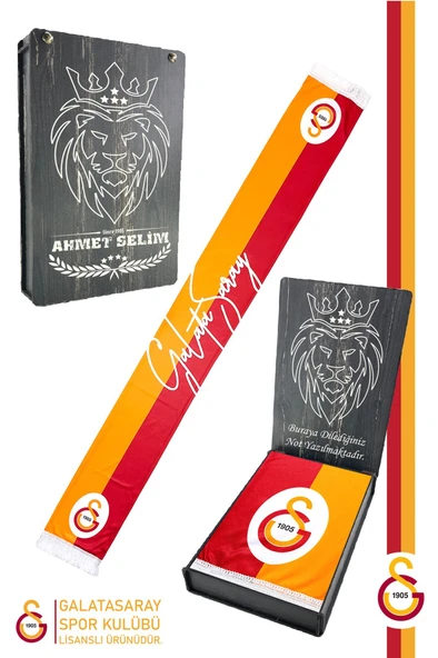 Galatasaray Orijinal Lisanslı Çift Yön Baskılı Şal Kaşkol Atkı Kişiye Özel Ahşap Kutulu