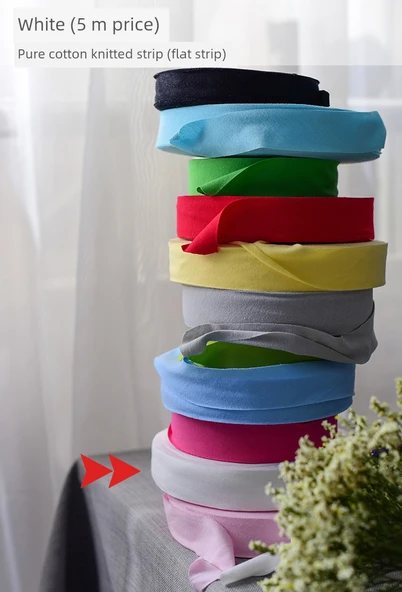 Pamuklu Örme Elastik Şerit - Beyaz - 5 Metre