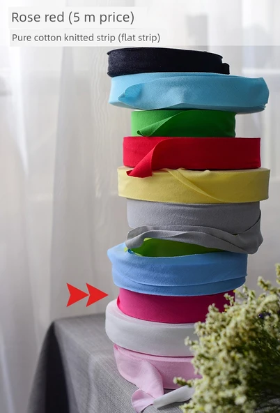 Pamuklu Örme Elastik Şerit - Gül Kırmızısı - 5 Metre