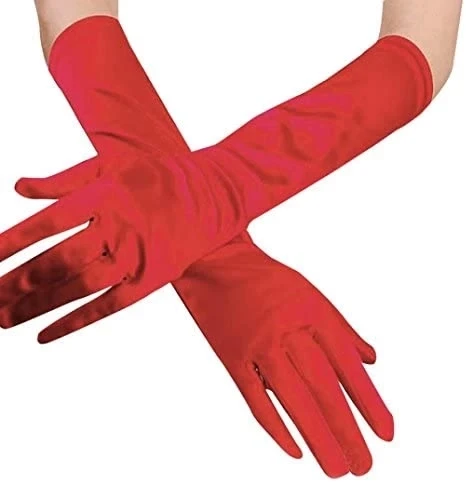 Kırmızı Renk Dirseğe Kadar Uzun Kumaş Eldiven 40 Cm - 2