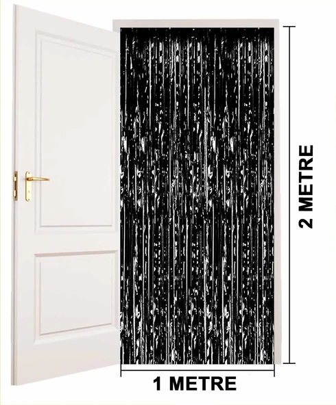 Siyah Renk Ekstra Metalize Parlak Saçaklı Arka Fon Perde İthal A Kalite 1x2 Metre - 4
