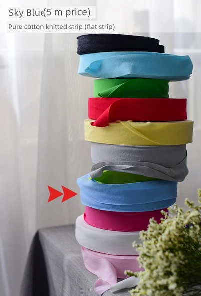 Pamuklu Örme Elastik Şerit - Gök Mavisi - 5 Metre