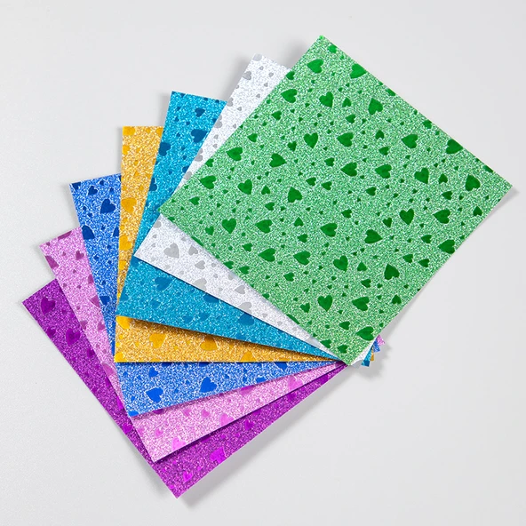 Altın Tozu Kalp Origami Kağıdı - 9cm 7 Renk 26 Yaprak
