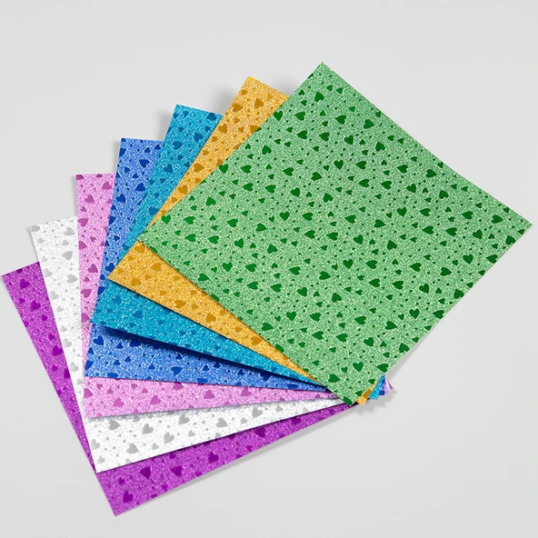 Altın Tozu Kalp Origami Kağıdı - 15cm 7 Renk 26 Yaprak